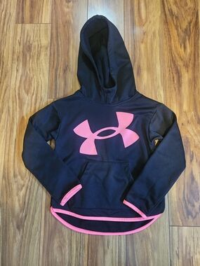Under Armour Black Pullover Hoodie with Pink Logo & Trim